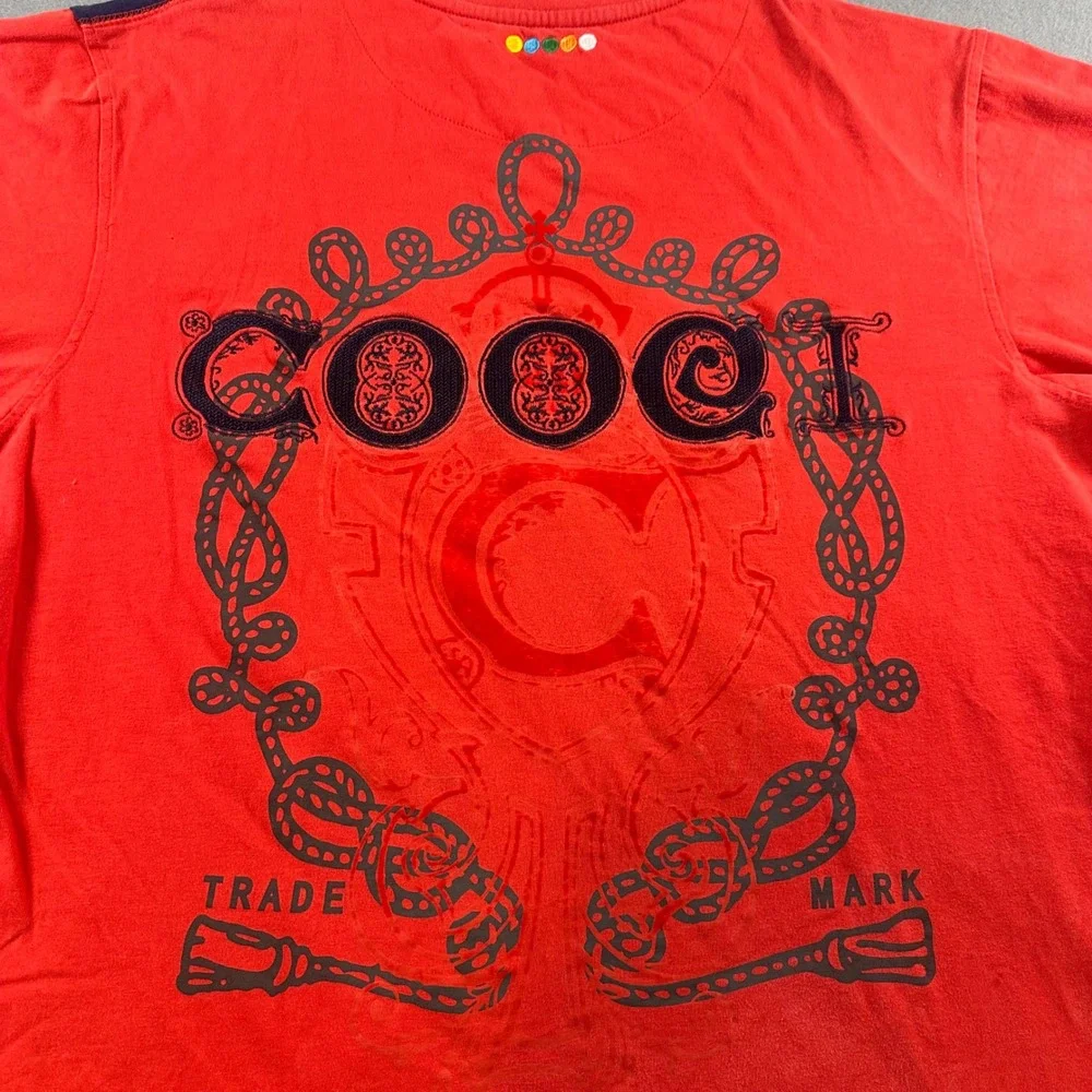 Coogi Men Red Short Sleeve Embroidered Logo T-Shirt Navy Contrast XL 100% Cotton